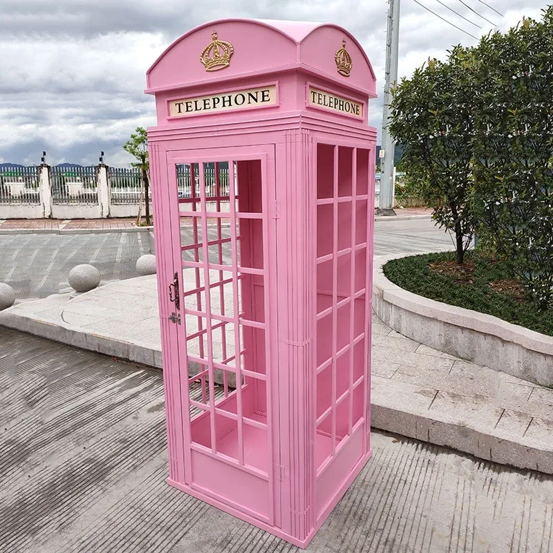 

New Art Installation british telephone phone booth antique pink floral telephone booth for wedding props