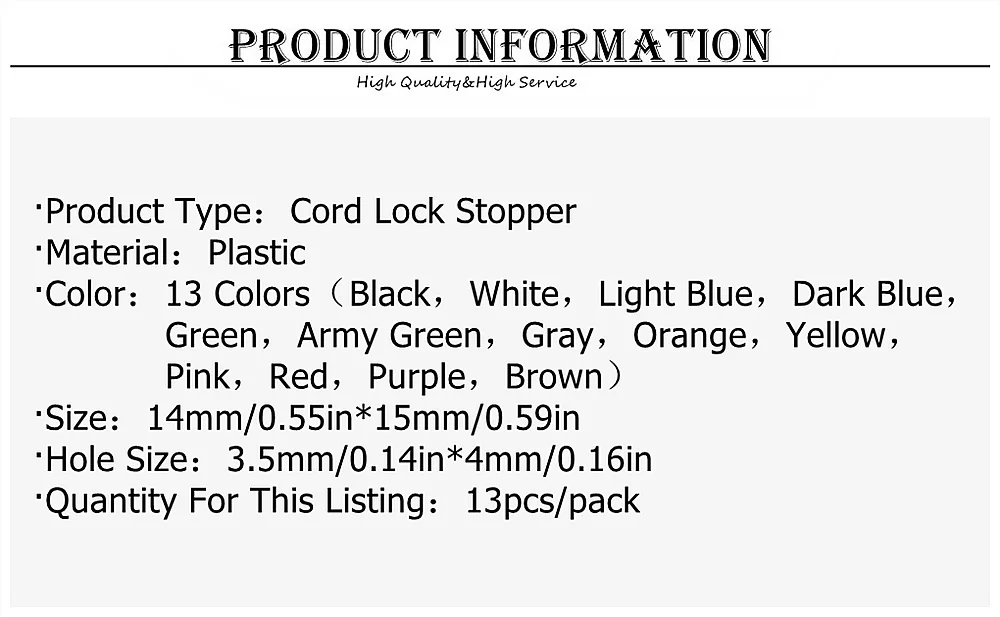 Description Picture 3 of item13 Pcs/Pack Mix Colors Cord Lock Toggle Clip Stopper Plastic Black For Bags/Garments Size:15mm*14mm
