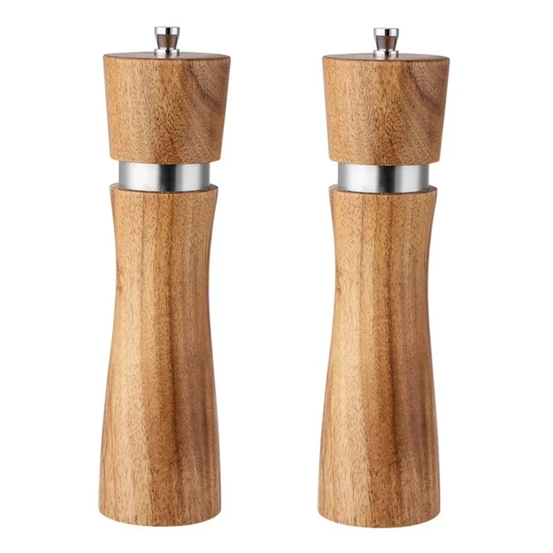 

2Pcs Wood Salt And Pepper Grinders Set, Manual Acacia Salt And Pepper Shaker Mill Kit With Adjustable Coarseness, 8 Inch