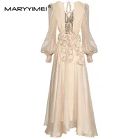 MARYYIMEI الخريف المرأة فستان موضة ضمادة عارية الذراعين الخامس الرقبة فانوس كم زين مثير حفلة أنيقة عطلة فساتين 1