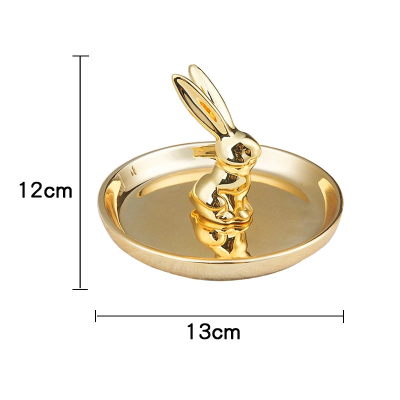 Gold Rabbit Jewelry Plate Ceramic Display Stand Jewelry Storage Plate Ring Necklace Holder Home Animal Storage Box Home Ornament 6