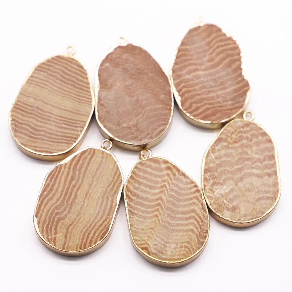 30*24MM Natural Wood Grain Stone Charms Connector Pendant Single Hole 4pcs for DIY Women Men Jewelry Bracelet Making Wholesale
