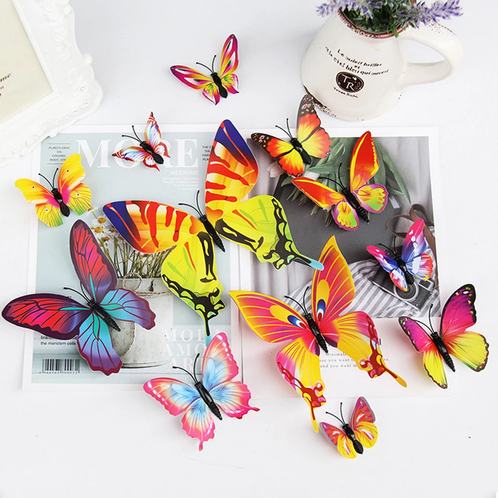 12Pcs Butterfly 3D Color Wall Stickers for Home Decor Pink Blue for Tile Window Diy Wall Art Magnet