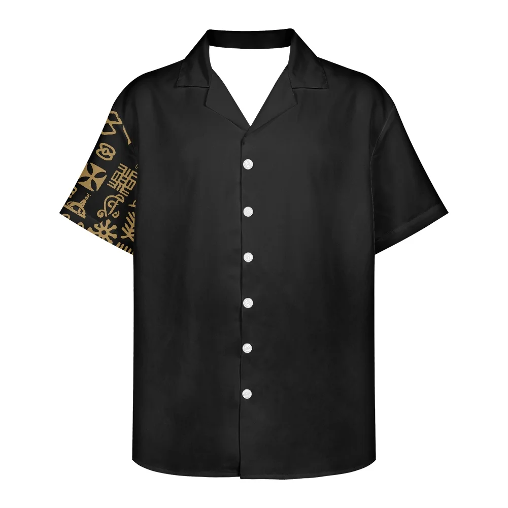 Black Men's Shirts Ethiopia Tribal Pattern Print High V Neck Short Sleeve Quality Shirt For Men Mens Formal Shirts