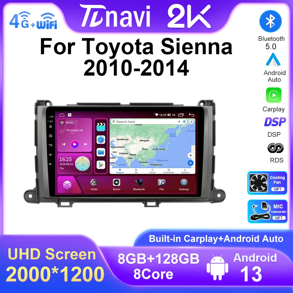 

Автомобильный радиоприемник Android для Toyota Sienna XL30 2010 2011 2012 2013 2014, автомобильное радио, мультимедийный видеоплеер, навигация, стерео, Carplay