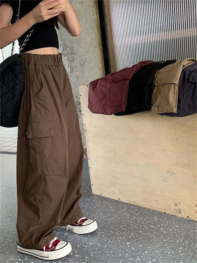 십대 소녀 카고 바지, 느슨한 캐주얼 패션 바지, 멋진 스트리트웨어 바지, 어린이 포켓 디자인, 트렌디 스웻팬츠