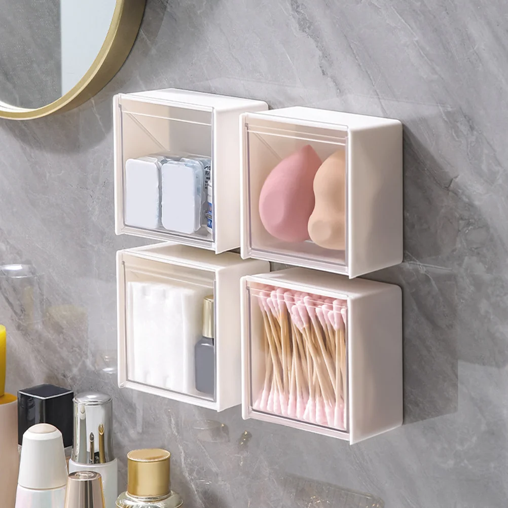 4 Pcs Wall Storage Box Bins Clear Multi Foldable Makeup Organizers and Mounted Clamshell Boxes Bathroom 3