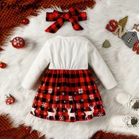 Baby Christmas Dresses For Girls Big Bow Plaid Deer Dress New Year Costume Baby Kids My First Christmas Clothes 2