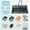 304 Brushed Gold Stainless Steel Waterfall Kitchen Sink Large Single Slot 4 Function  Integrated Digital Display Faucet Set 4