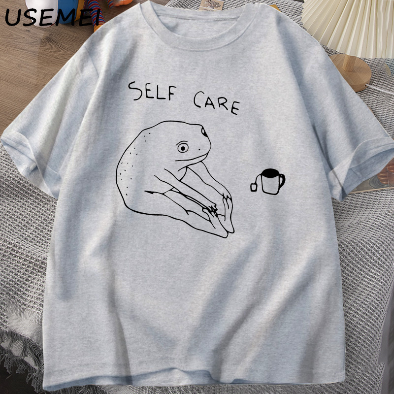 Funny Frog Self Care T-Shirt Retro Cottagecore Frog Printed Tshirt Women Men Summer Round Neck Short Sleeve Tee Shirt Streetwear