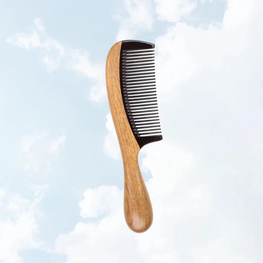 

Massage Comb Round Handle Horn Natural Wood Teethed Anti-Static Hair Beard