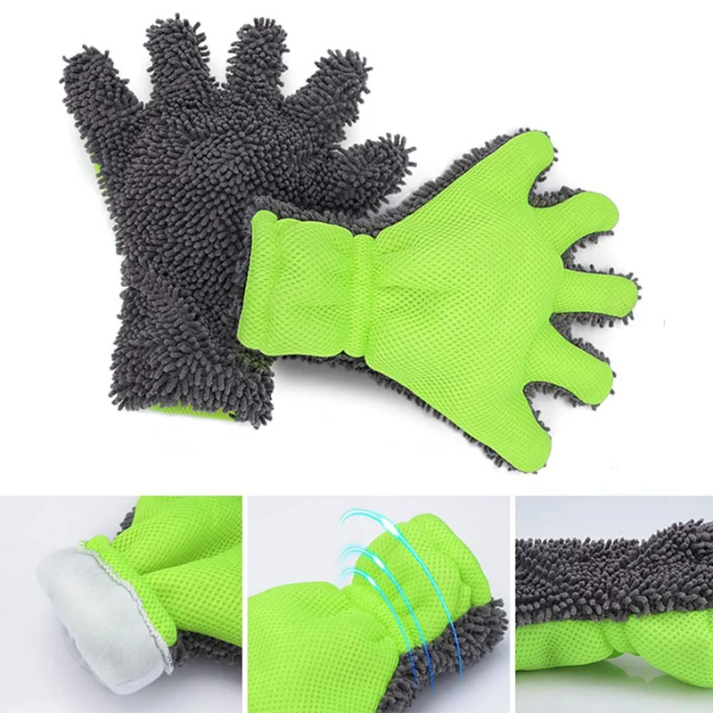 Hot Car Washing Gloves Double Sided Microfiber Five-Finger Cleaning Gloves Multifunction Car Motorbike Tire Detail Clean Tool