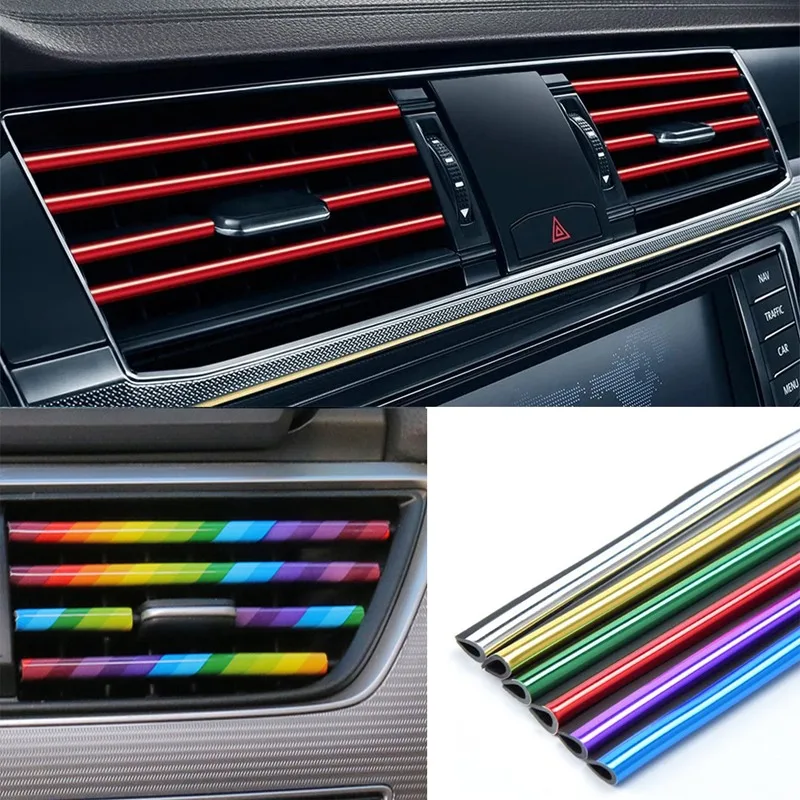 범용 자동차 블루 몰딩 장식, 유연한 스트립, 자동차 인테리어 몰딩, 자동차 커버 트림, 대시보드 문짝, 자동차 스타일링, 5M 10 U자형 자동차 공기 배출구 장식 스트립, 크롬 도금 PVC, 다채로운 광택 자동차 트림 스트립, 자동차 인테리어 액세서리, 10 개, 20cm