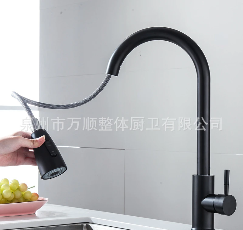 Stainless Steel Black Pull Faucet Kitchen Washing Basin Dishpan Sink Universal Rotating Hot and Cold Kitchen Faucet