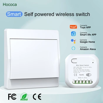 ไม่มีแบตเตอรี่ 1/2gang Kinetic Energy Tuya สมาร์ทสวิทช์ WiFi + RF433 การเชื่อมต่อไร้สาย Home Light SWITCH APP เสียงรีโมทคอนโทรล 1