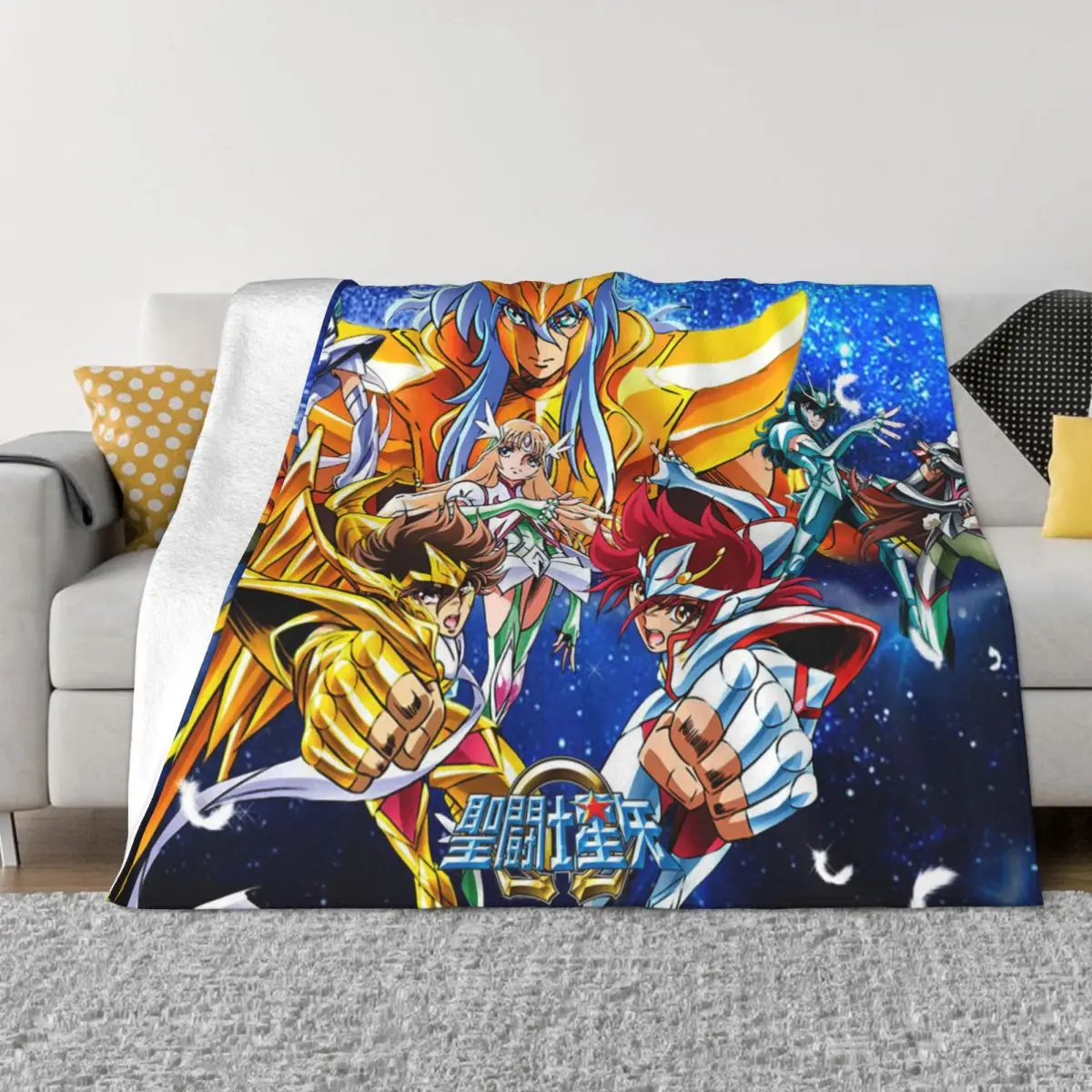 

Saint Seiya Shun Manga Blanket Flannel Decoration Blue Background Image Portable Home Bedspread