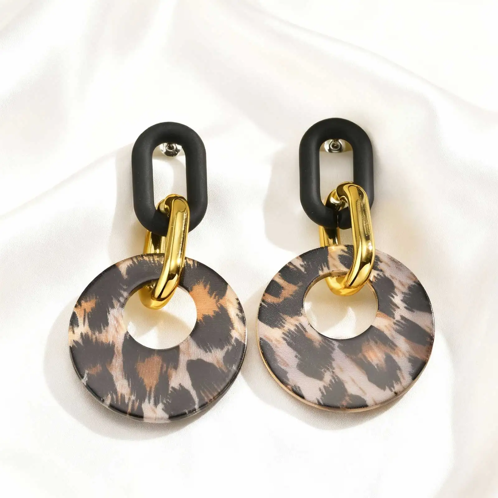 Vintage schwarze Leopardenmuster Kreis Tropfen Ohrringe für Frauen, übertriebenes Persönlichkeitsdesign große Ohrringe, Modeschmuck Geschenk – Detail 4