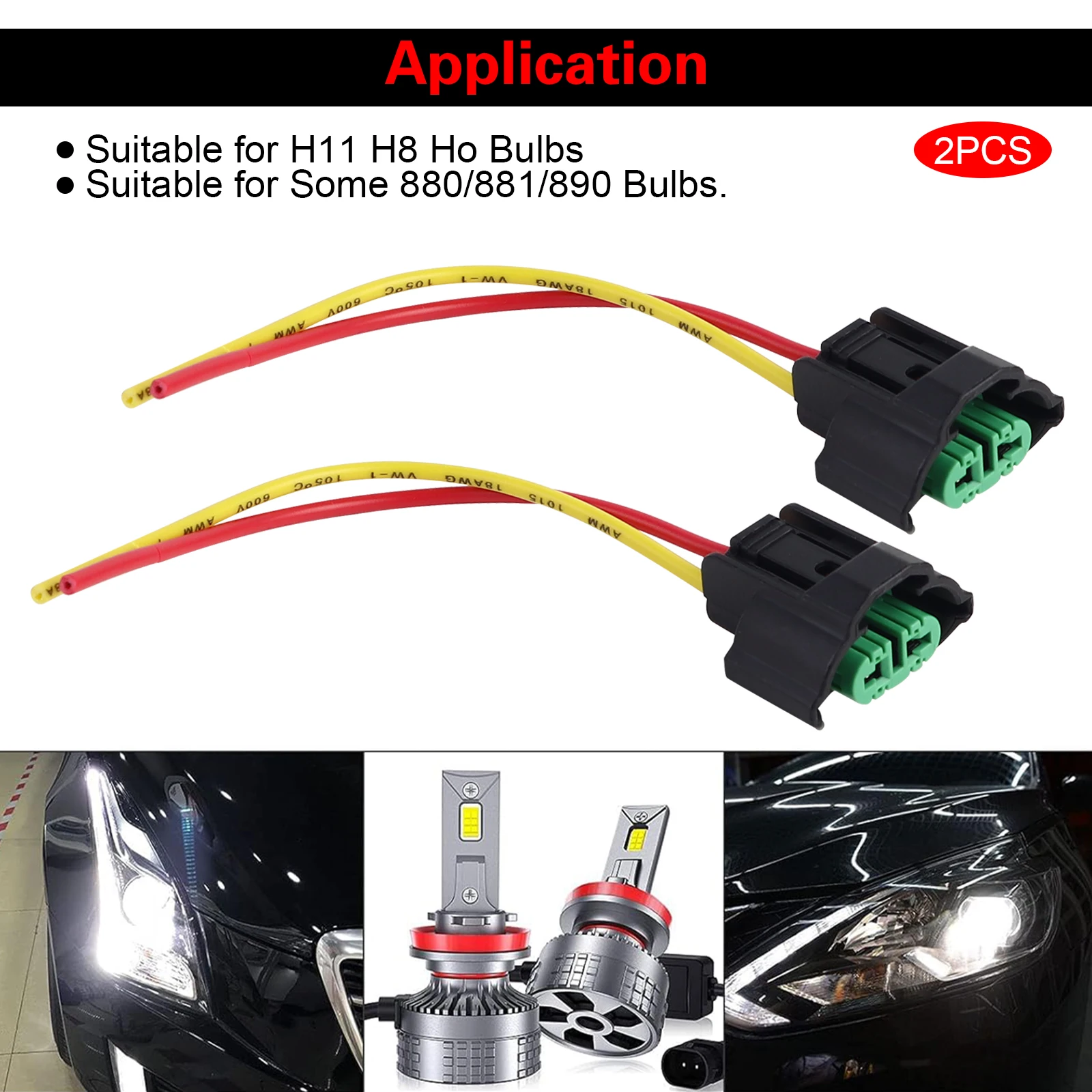 

2 Pieces H8 H11 880 881 Female Adapter Wire Connector Plug Headlight Fog Light Wiring Harness Socket Pigtail Headlamp Retrofit