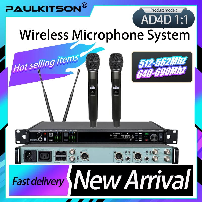Paulkitson 600/500MHz AD4D Wireless Microphone Professional KSM9 Dual Channel Dynamic/Capacitive Microphone Stage Church Wedding