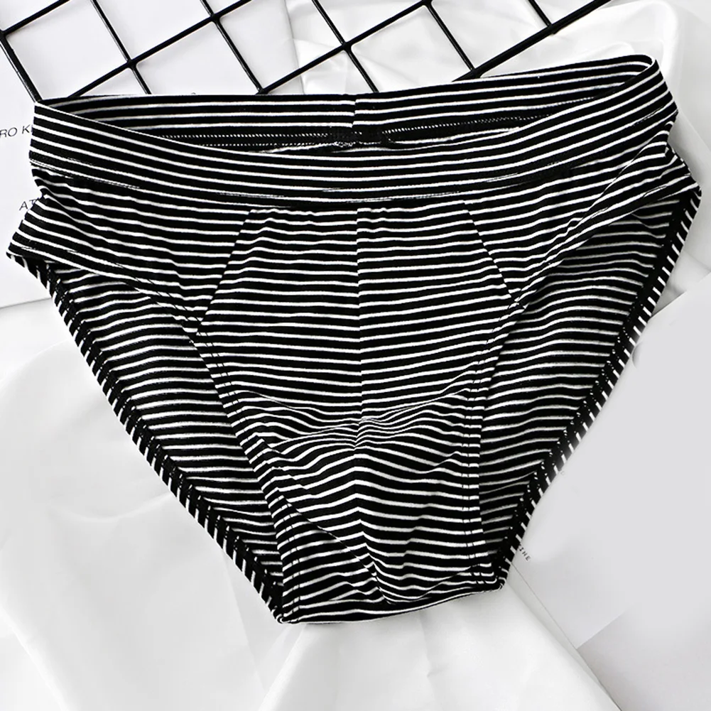 

Men Skin Friendly Soft Daily Underwear Stripe Briefs Cotton Shorts Panties Pouch Underpant Lingerie Convex Pouch Knickers