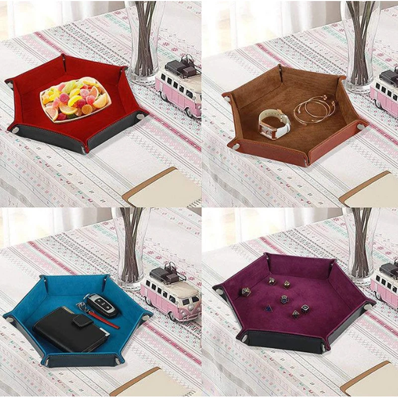 Dice Tray Hexagonal PU Miscellaneous Storage Box Color Box Board Game Accessories Leather Tower Dried Fruit