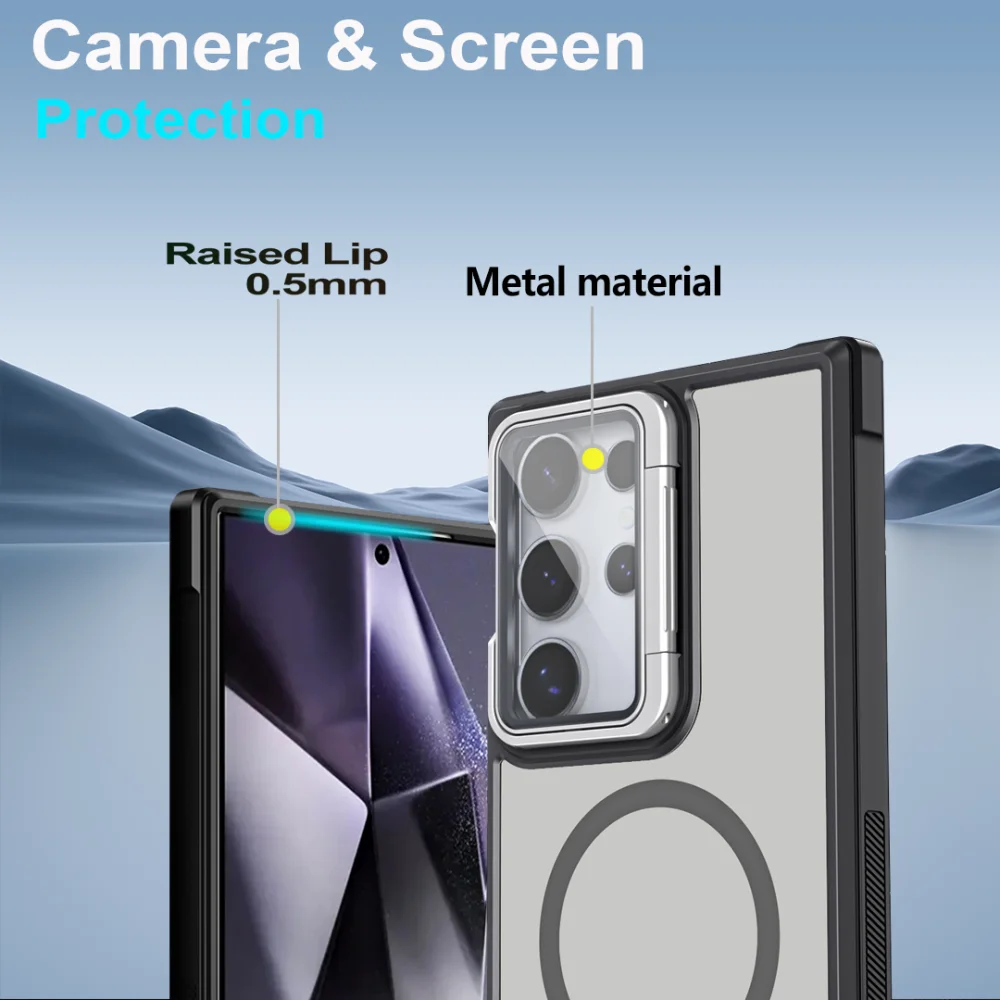 Luxury Magnetic Shockproof Case with Concealed Bracket and Acrylic Lens Protection Cover