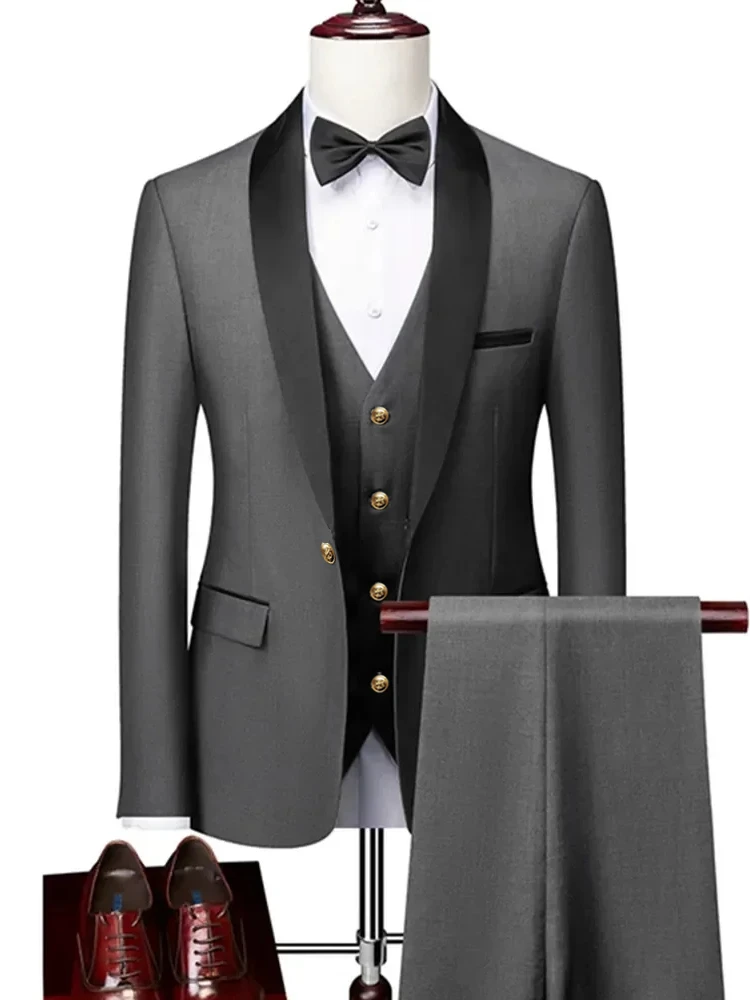 Men Autumn Wedding Party Three Pieces Jacket Trousers Set Large Size 5XL 6XL Male Blazer Coat Pants Vest Fashion Slim Fit Suit