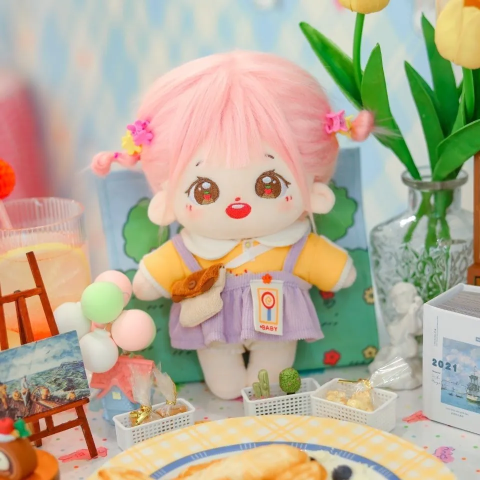 20cm Baby Doll Cute Pink Fried Hair Human Cotton Baby Dolls Stuffed Figure Plushies Toys Girls