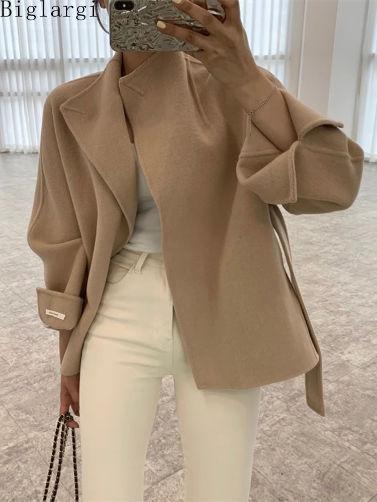 

Осень-зима 2023, новинка, женское плотное серое винтажное повседневное пальто, женское модное элегантное пальто, корейская мода, женские свободные топы на шнуровке