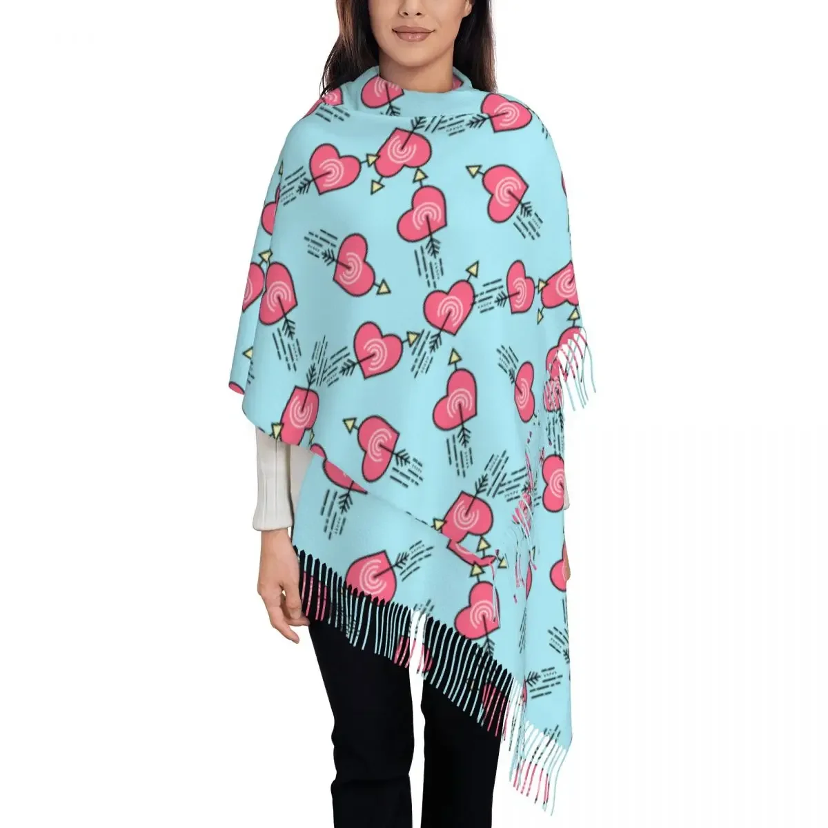 

Valentine's Day Line Hearts Women's Pashmina Shawl Wraps Fringe Scarf Long Large Scarf