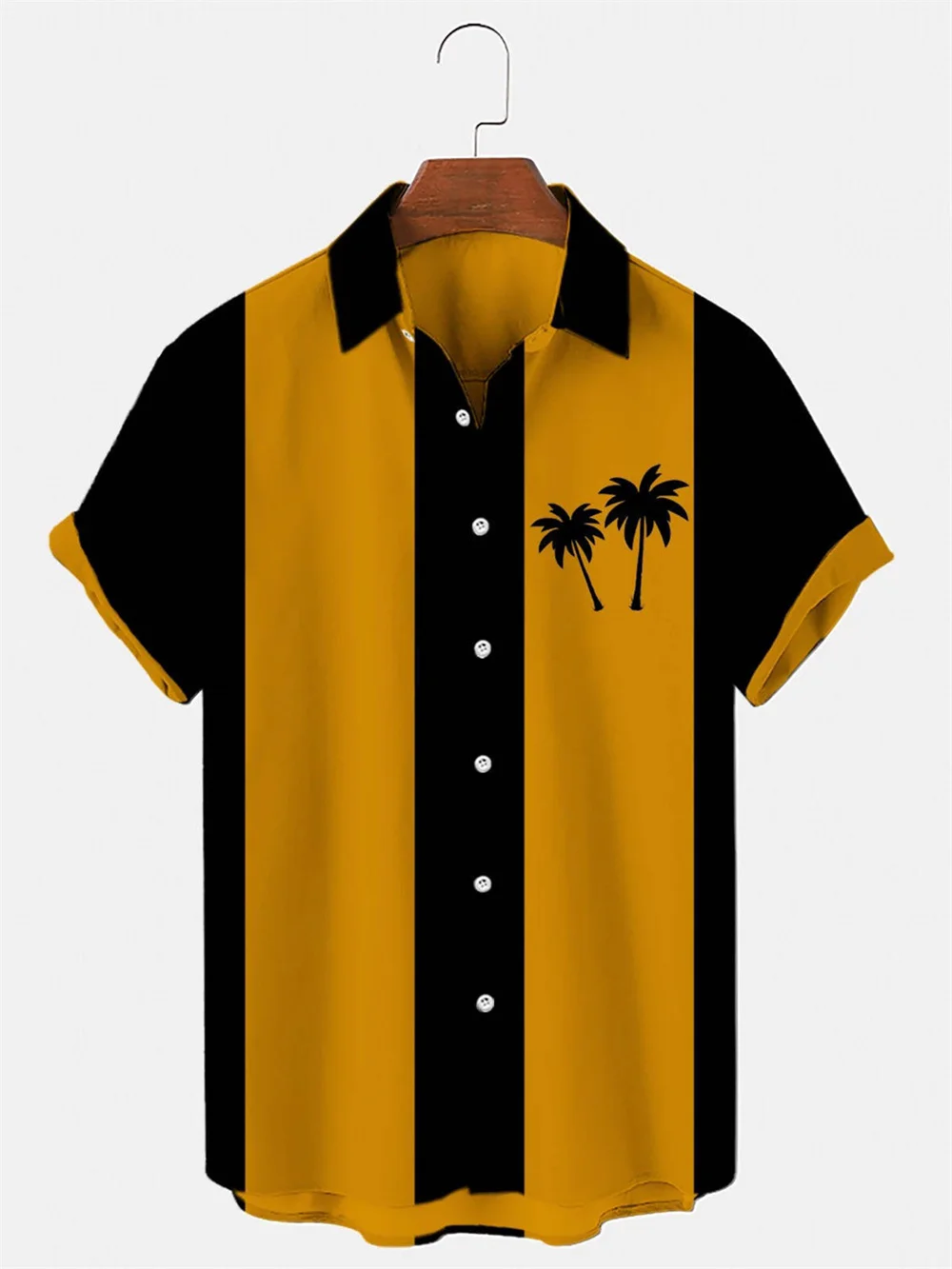 Summer New Men's Short Sleeve Shirt Fashion Casual Coconut Tree Print Panel Lapel Beach High Quality Top Comfortable Soft Fabric