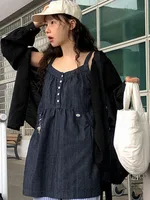 Korean Sle ort Denim Overalls Women's Faionable Summer Dr Vest Dr No Brand Commute Sle 00% Other Material - Image 5