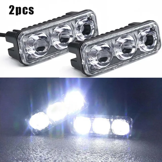 2Pcs Car 3LED Super White High Power Work Lights 6000K~7000K DRL Daytime Running Lights Universal LED Fog Lamps Car Accessories
