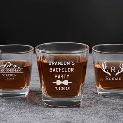 Customized Whiskey Glass Set with Monogram and Engraved Logo - Ideal for Groomsmen, Weddings, and Housewarming Gifts (Style D5)