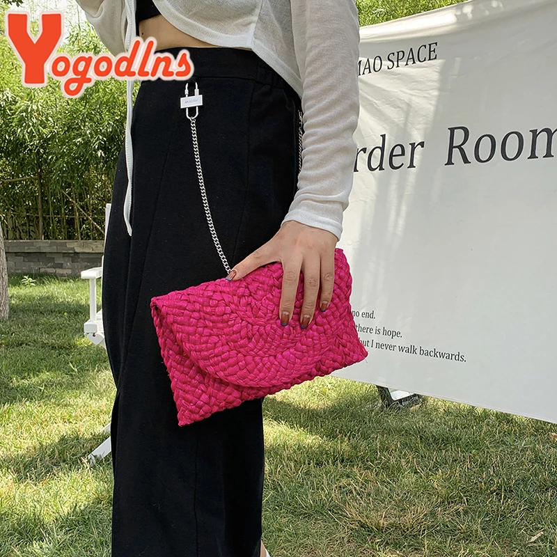 Yogodlns Corn Husk Weave Dinner Clutch Bag Women's Fashion Simple Straw Large Purse Woman Summer Casual Vacation Ladies Wallet