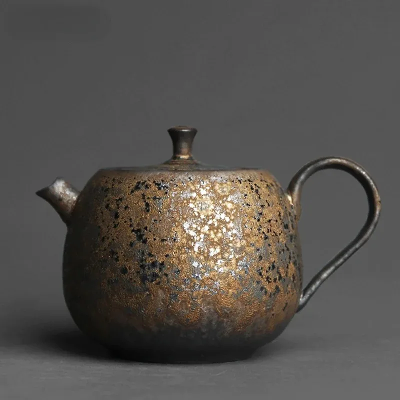 Chinese style retro stoneware persimmon shape hand-held teapot handmade pottery kiln personalized tea maker