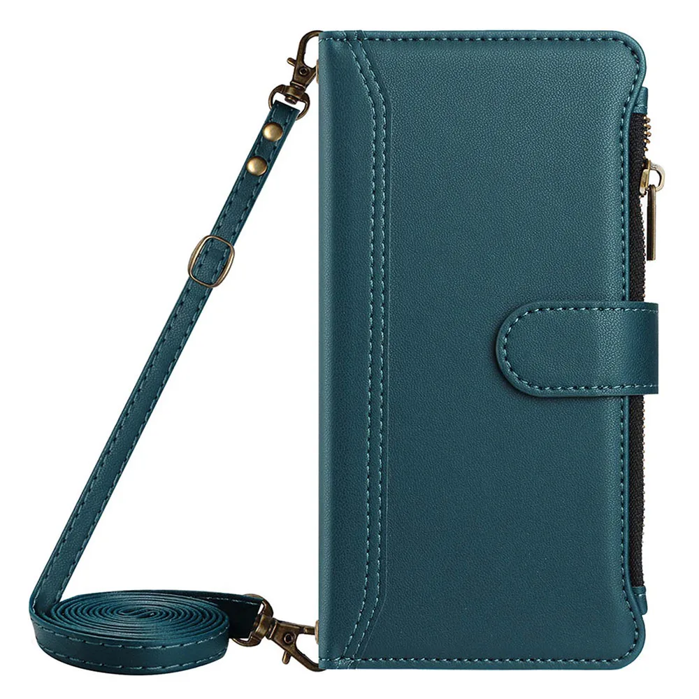 Zipper Multi-Card Wallet Flip Case with Lanyard