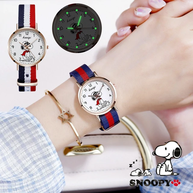 Snoopy Women's Cartoon Watch Cute Fashion Anime Girls Quartz Watches Teenager Waterproof Luminous Wristwatch Canvas Strap Gift 1