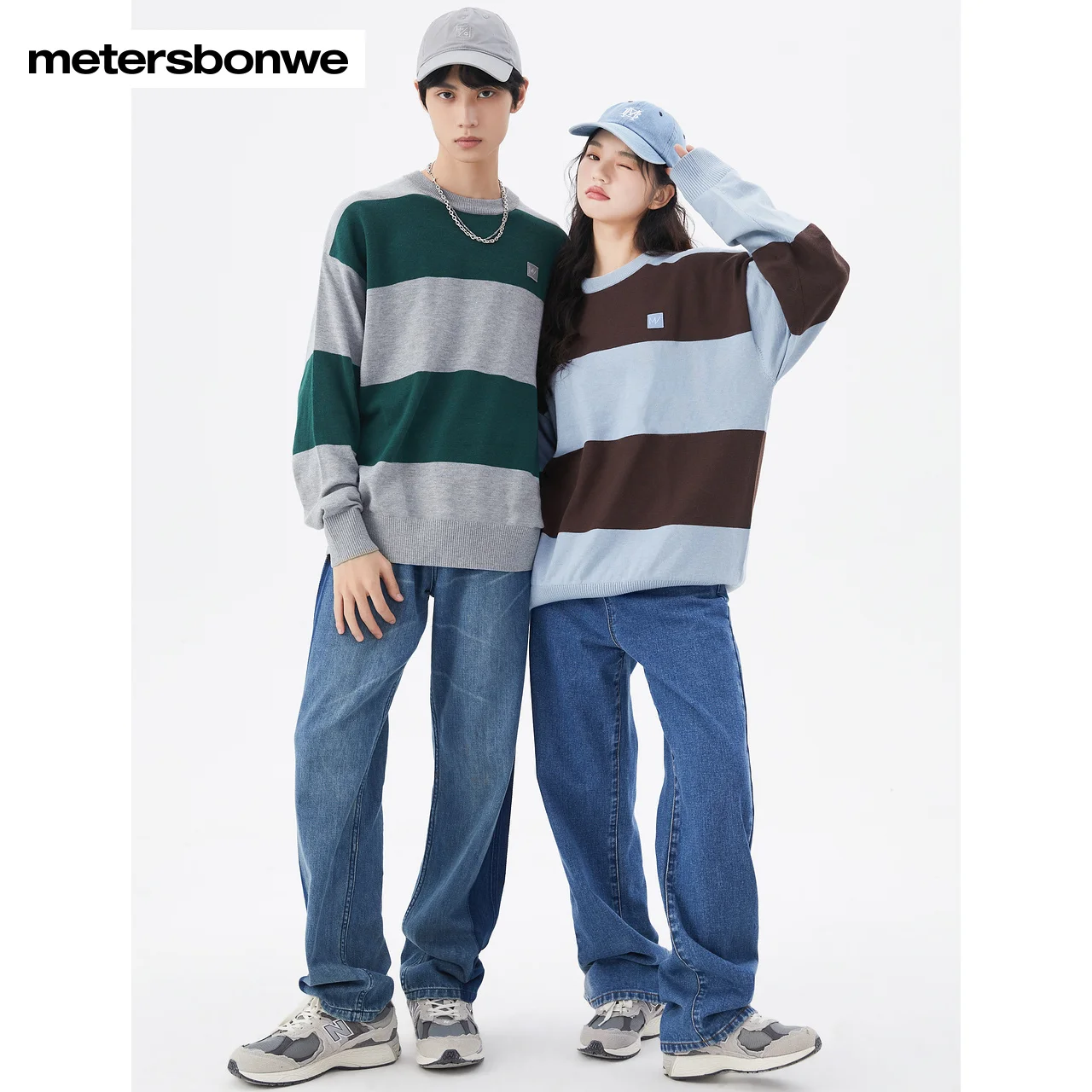 Metersbonwe Sweater Men Basic Couple Loose and Comfortable Striped Round Neck Long Sleeve Pullover Brand High Quality