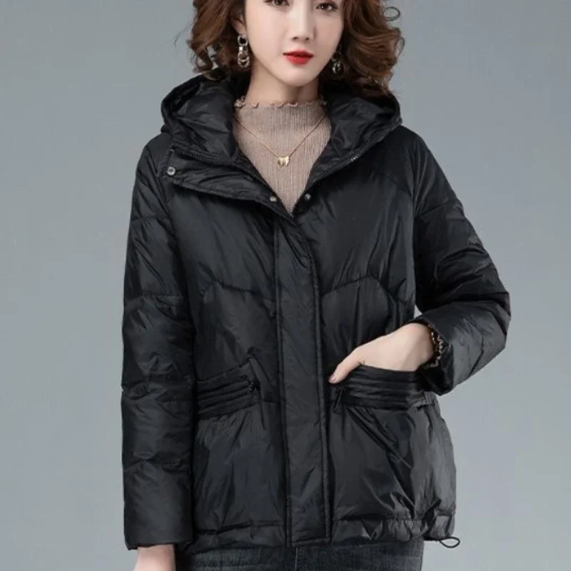 

Duck Down Cropped Thick Padding Short Women's Jacket Quilted Padded Hoodie Female Coats High Quality Korean 2023 Warm Clothes