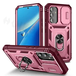 Rugged Camera Slide Lens Protective Case - Ultra Durable Cover for Samsung S22 Ultra (Pink Red)