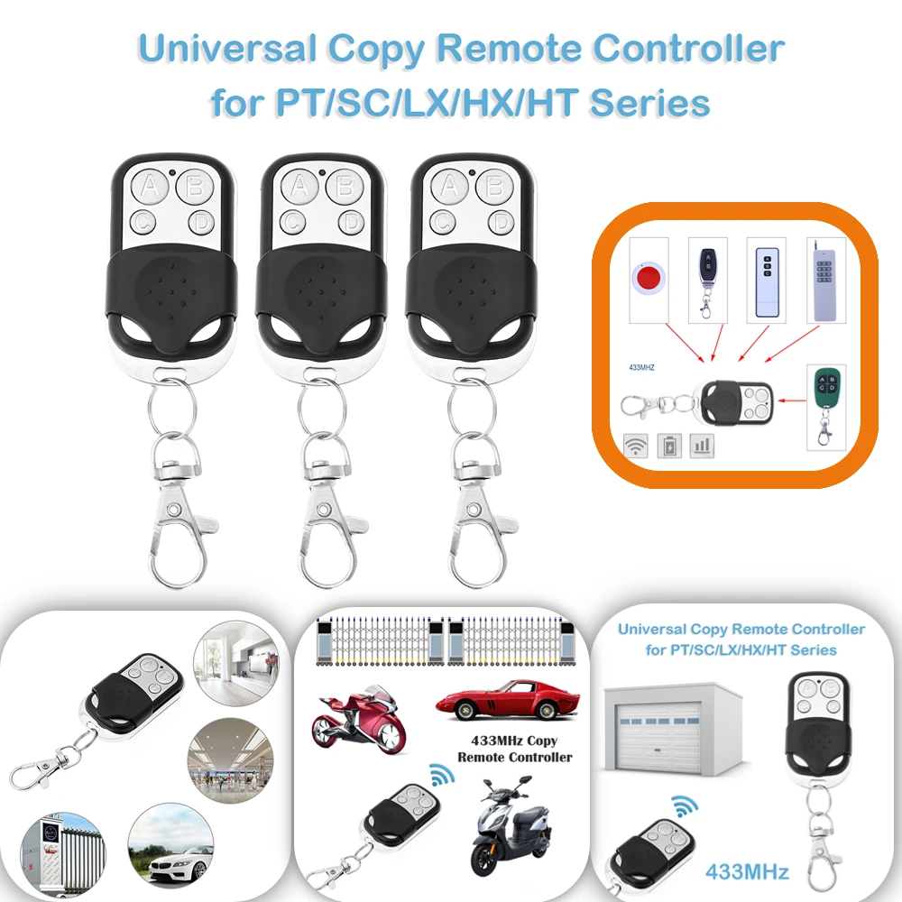 2pcs/3pcs 433MHz Remote Control 4CH Car Key Garage Door Gate Opener