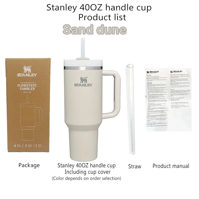 Vaso Stanley de 40 oz con asa y tapas de paja, vaso de café de acero inoxidable, taza termo, tazas para coche