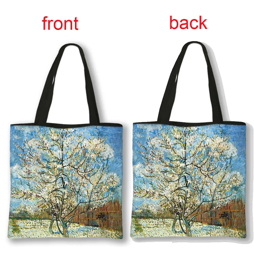 Van Gogh Cafe In Arles / Starry Night / Sunflower Oil Painting Women Handbag Ladies Portable Tote Bags Fashion Shopping Bag Gift 