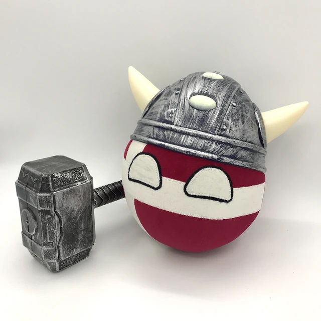 The Kingdom of Denmark Ball and Viking helmet hammer Doll DNK countryballs plushies Cosplay Polandball Plush Toy for Gift 20CM