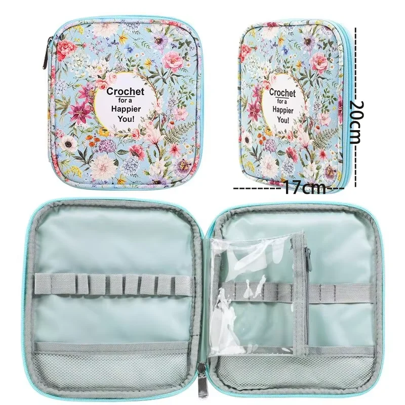 Floral Hand Knitting Kit Crochet Hook Zip Waterproof Storage Bag DIY Printing Storage Bag Jumper Needle Set Bag