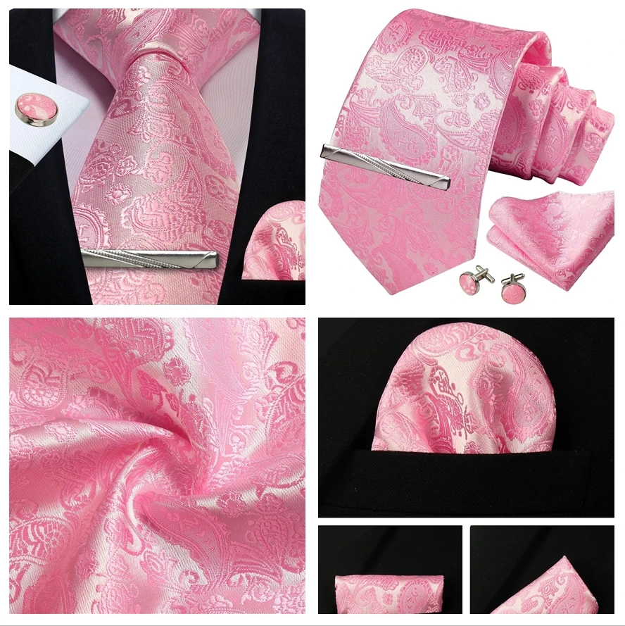 Herren Gold schwarz Paisley Seide Krawatte für Männer Luxus Geschenk klassische Krawatte Taschentuch Manschetten knöpfe Krawatten klammer Set formale Hochzeit Accessoires – Detail 4