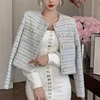 Elegant Tweed Style Jacket With Pearl Button 2023 Spring Autumn New French Design Sensibility Niche Loose-Fit Cropped Top For Wo