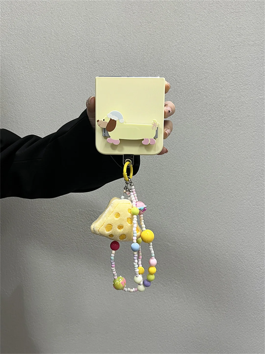 Adorable Korean Plush Cheese Puppy Charm Phone Case - Back Cover