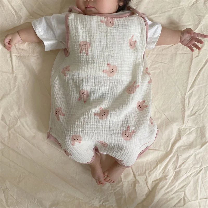 Kids Pajamas Spring Summer Thin Newborn Baby Crawling Suit Pure Cotton Gauze Sleeping Robe Sleeveless Vest Anti Kick Quilts